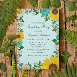 Rustic Solros Daisy Blommigt Birthday Inbjudningar
