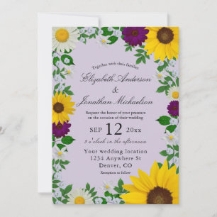 Rustic Solros Daisy Blommigt Bröllop Inbjudningar