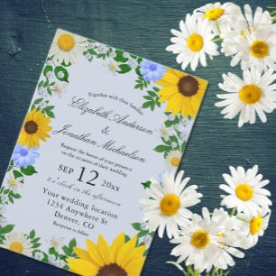 Rustic Solros Daisy Blommigt Bröllop Inbjudningar