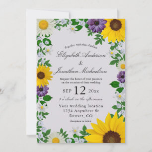 Rustic Solros Daisy Blommigt Bröllop Inbjudningar