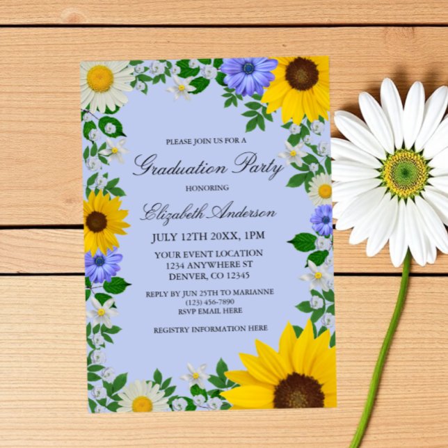 Rustic Solros Daisy Blommigt Studenten Inbjudningar (Skapare uppladdad)