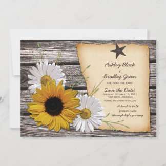 Rustic Solros Daisy Bröllop spara datum Datumet