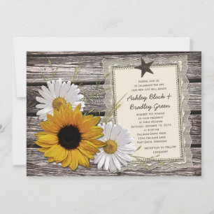 Rustic Solros Daisy Snöre Wood Bröllop Inbjudningar