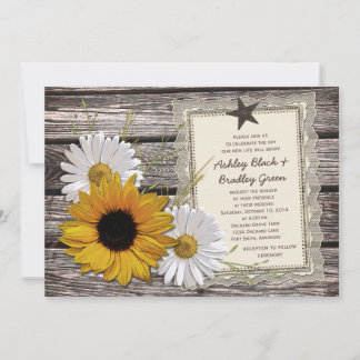 Rustic Solros Daisy Snöre Wood Bröllop Inbjudningar