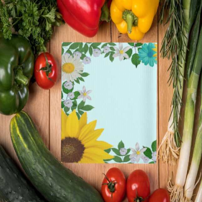 Rustic Solros Daisy Teal Blommigt Kökshandduk (Skapare uppladdad)