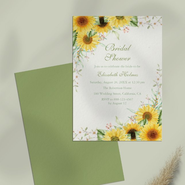 Rustic Solros Delight-Möhippa Inbjudningar (Rustic Sunflower Delight Bridal Shower Invitation on a table.)