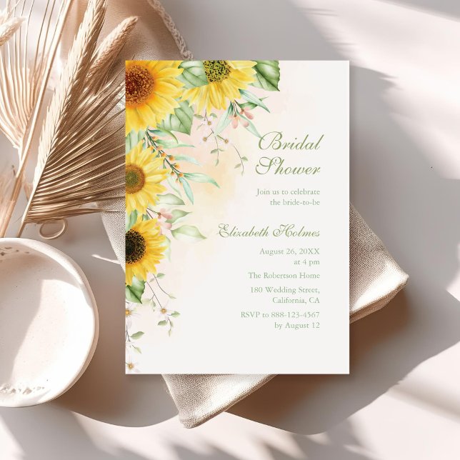Rustic Solros Delight-Möhippa Inbjudningar (Rustic Sunflower Delight Bridal Shower Invitation on a boho sunny table.)