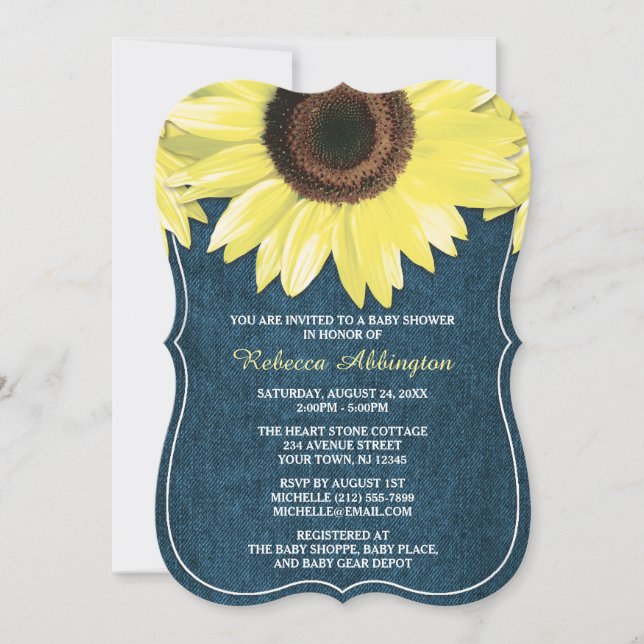 Rustic Solros Denim Baby Shower-inbjudningar Inbjudningar (Framsida)