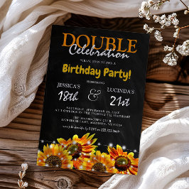 Rustic Solros Dubbla Firande Birthday Inbjudningar