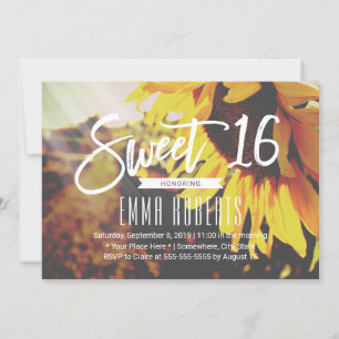 Rustic Solros Elegant Blommigt Sweet 16 Birthday Inbjudningar