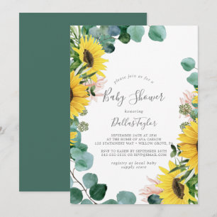 Rustic Solros Eucalyptus Baby Shower Inbjudningar