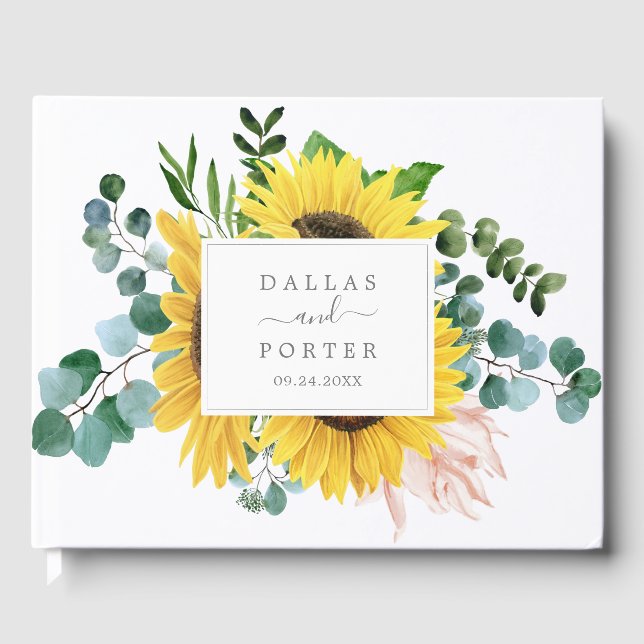 Rustic Solros Eucalyptus Bröllop Gästböcker (Framsida)