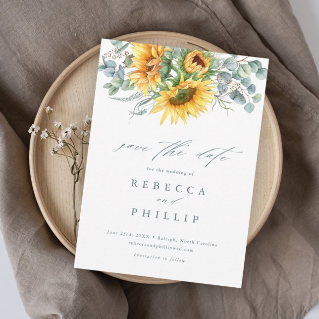 Rustic Solros Eucalyptus Bröllop spara datum Magnetisk Inbjudningskort (Skapare uppladdad)