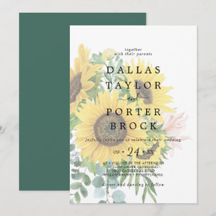 Rustic Solros Eucalyptus Faded Bröllop Inbjudningar