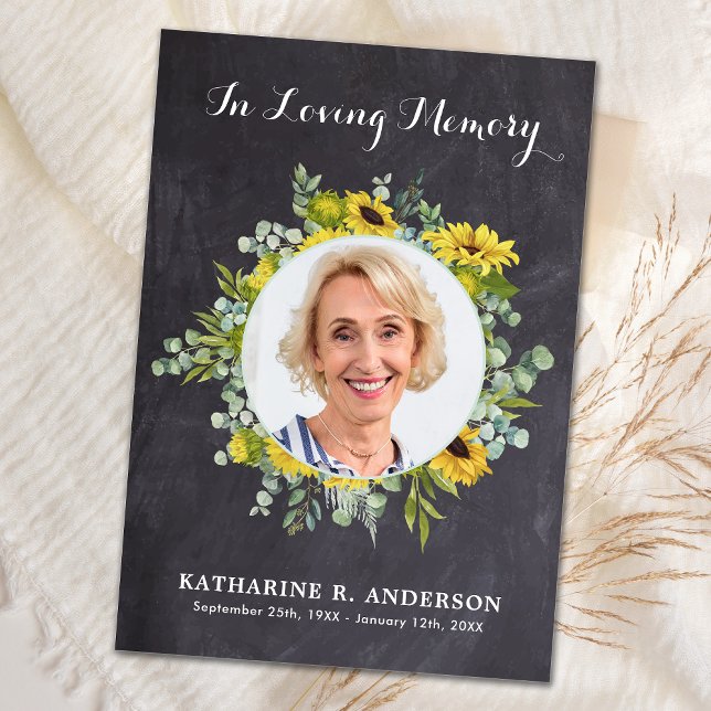 Rustic Solros Eucalyptus Fotosympati Funeral Tack Kort (Skapare uppladdad)