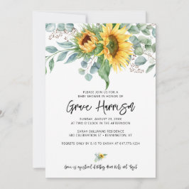 Rustic Solros Eucalyptus Greenery Baby Shower Inbjudningar