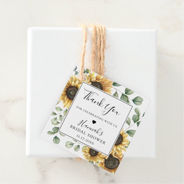 Rustic Solros Eucalyptus Tack Gåvor Etiketter (På plats)