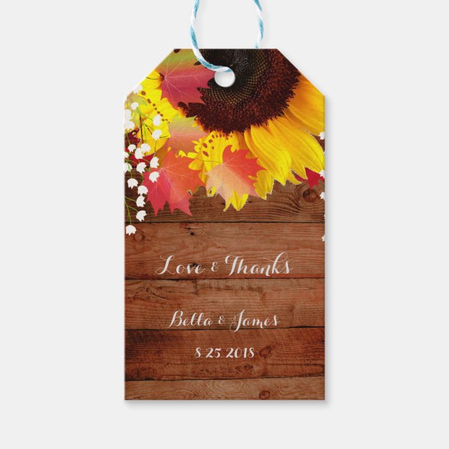 Rustic Solros Fall Wedding Gift-Märkre Presentetikett (Framsidan)