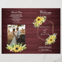 Rustic Solros Greenery Bröllopsprogram Booklet