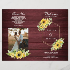 Rustic Solros Greenery Bröllopsprogram Booklet