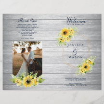 Rustic Solros Greenery Bröllopsprogram Booklet