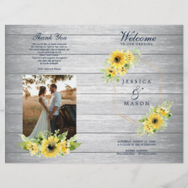Rustic Solros Greenery Bröllopsprogram Booklet
