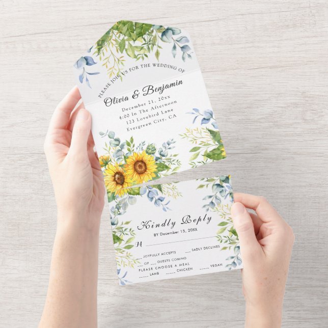 Rustic Solros Greenery Calligraphy OSA Bröllop (Avrivbar del)