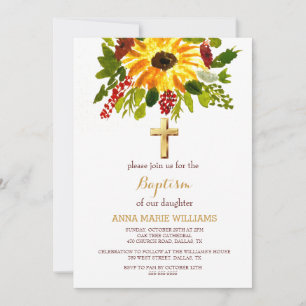 Rustic Solros Greenery Guld Kor Baptism Inbjudningar