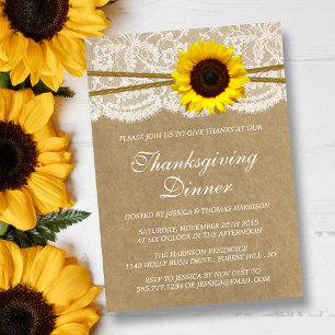 Rustic Solros Kraft & Snöre Thanksgiving Middag Inbjudningar