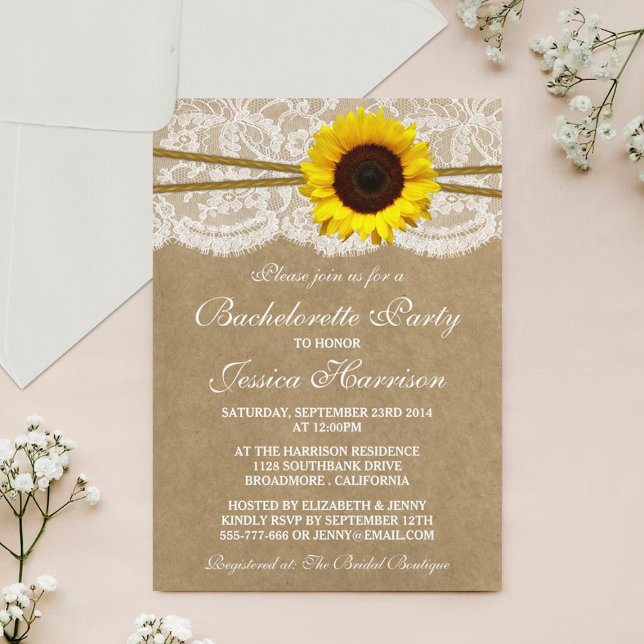 Rustic Solros Kraft, Snöre & Twine Bachelorette Inbjudningar (Skapare uppladdad)