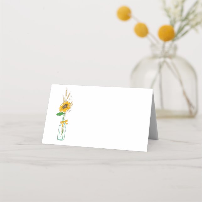 Rustic Solros Land Blommigt Bröllopsfest Placeringskort (Framsida)