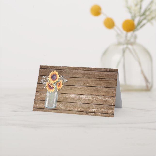 Rustic Solros Land Mason Burk Blommigt Barnyard Placeringskort (Framsida)