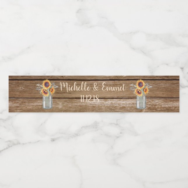 Rustic Solros Land Vattenflaska-etikett Vattenflaska Etikett (Singel etikett)