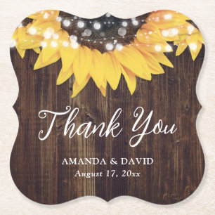 Rustic Solros Land Wood Wedding Favor Underlägg Papper