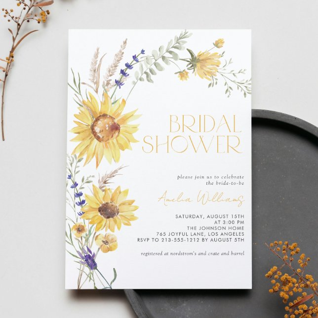 Rustic Solros Lavender Blommigt Möhippa Inbjudningar (Easily personalize this amazing fall bridal shower invite for the perfect rustic event!)