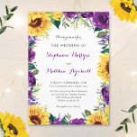 Rustic Solros Lila Blommigt Bröllop Inbjudningar<br><div class="desc">De här bröllopsinbjudningarna har en vattenfärgsfärgad blommigt gräns av solblommor,  lila ro och grönt löv. Anpassa dem med din egen text. Dessa inbjudningar är en del av en samling som innehåller matchande bröllop-kontorsmaterial. Besök vår butik för att se det sortiment av objekt som du kan anpassa till bröllop.</div>