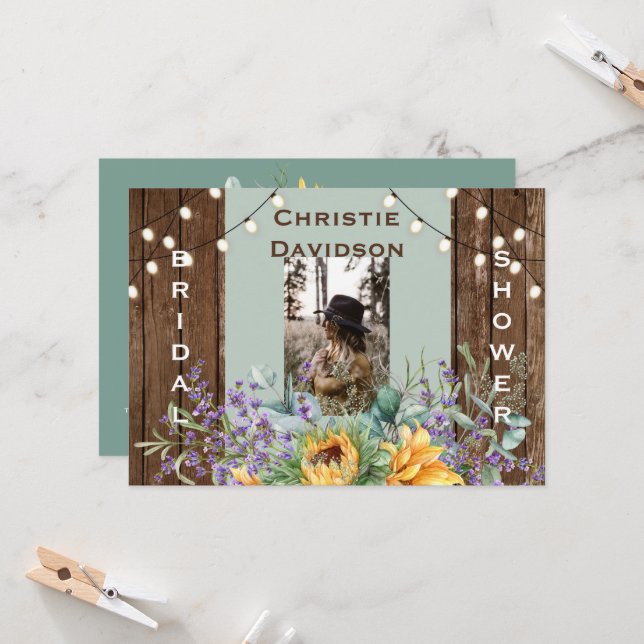 Rustic Solros Ljus Photo Möhippa Inbjudningar (Fram/Back In Situ)