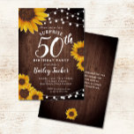Rustic Solros & Ljus Surprise 50:e födelsedagen Inbjudningar<br><div class="desc">Den här designen har färgade sötter, solrosor med vattenfärg på en rustik träbakgrund accentuerad med ljus. Klicka på anpassningsknappen om du vill ha mer flexibilitet när du ändrar texten eller flyttor grafiken! Det finns både variationer i denna design och samordnade produkter i vår butik, zazzle.com/store/doodlelulu. Kontakta oss om du behöver...</div>