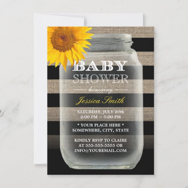 Rustic Solros Mason Burk & Rand Baby Shower Inbjudningar (Framsida)