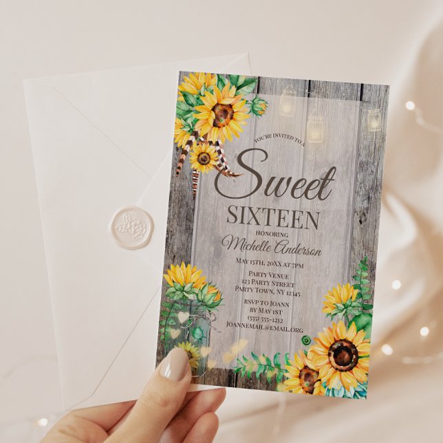 Rustic Solros Mason Burk Sweet sixteen Inbjudningar (Skapare uppladdad)