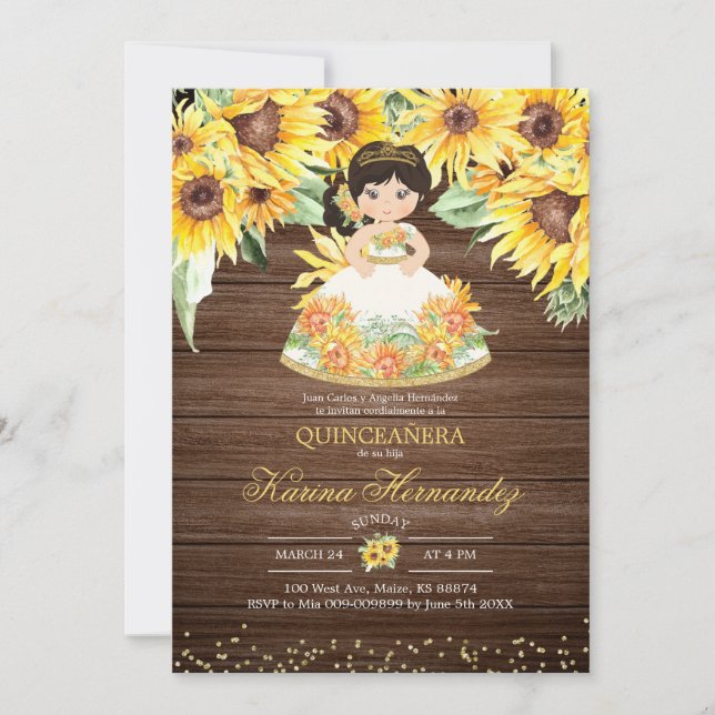 Rustic Solros mexican Girl Mis Quince Invatio Inbjudningar (Framsida)