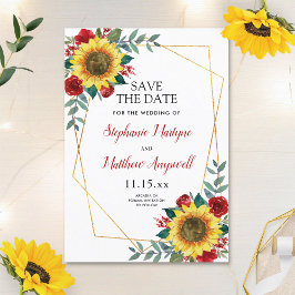 Rustic Solros Modern Red Blommigt Bröllop Spara Datumet