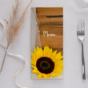 Rustic Solros Möhippa Veil Landsbyggsbröllop Menu Meny