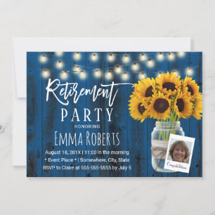 Rustic Solros Navy Barn Wood Photo Pension Inbjudningar