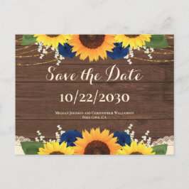 Rustic Solros Navy Ro Bröllop spara datum Vykort