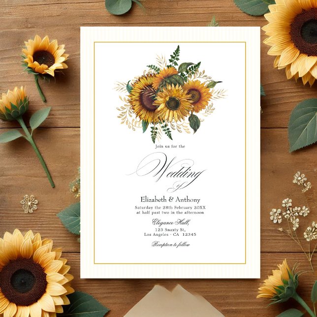 Rustic Solros och Guld Bröllop Inbjudningar (Rustic Sunflower and Gold Wedding Invitation)