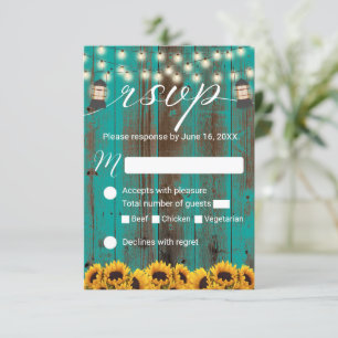 Rustic Solros och Lantern Teal Barn Bröllop OSA Kort