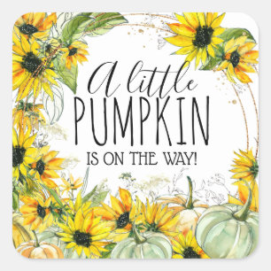 Rustic Solros och Pumpkin Fall Baby Shower Fyrkantigt Klistermärke