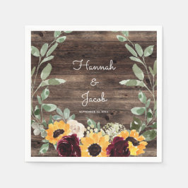 Rustic Solros och Ro Wood Bröllop Papper Plat Pappersservett