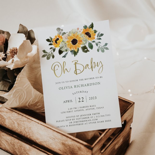 Rustic Solros | Oh Baby Shower Guld Script Inbjudningar (Skapare uppladdad)